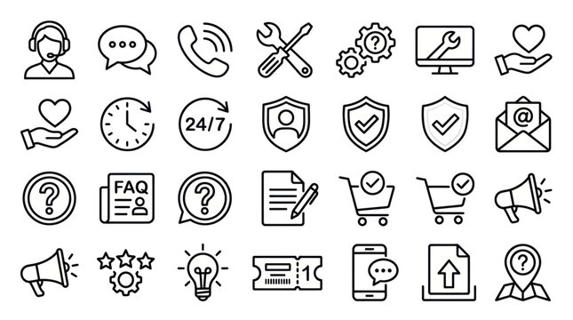 Customer support and technical assistance line icon set.