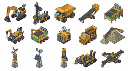 Colorful Isometric Construction Vehicles and Equipment Set. © Buka