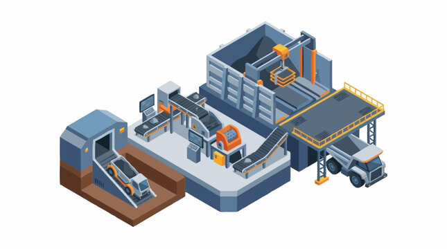 Modern Industrial Factory Building Complex Isometric View.