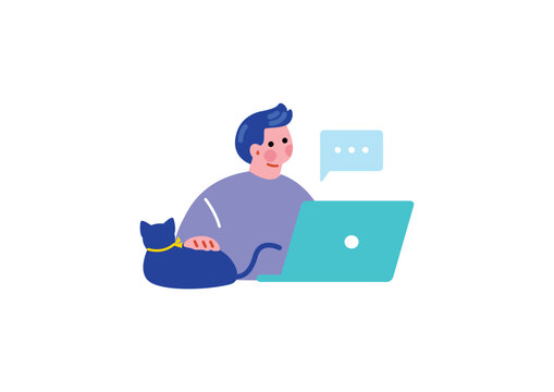 リモートワークする男性のイラスト