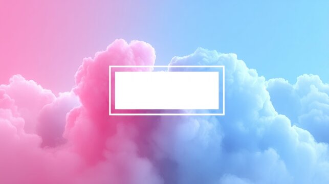 Pink and blue cloudscape with a central white space
