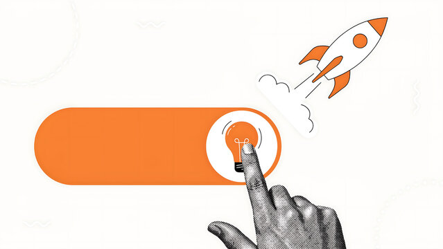 Digital business concept activating startup idea and rocket launch with business