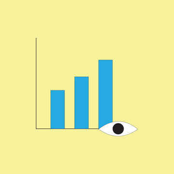 Bar chart with eye icon vector illustration. Business data monitoring concept