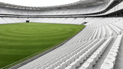 Fototapeta premium Modern Football Stadium with Spiral Grass Pattern and White Seating