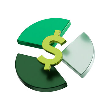 Dollar symbol with pie chart financial analysis 3D business icon on transparent background