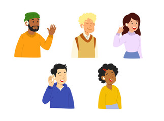 Obraz premium A collection of diverse characters wearing hearing aids representing accessibility and hearing support