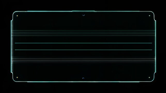 Futuristic cyan glowing thin neon frame with horizontal lines overlay hud element for sci-fi user interface and tech screen