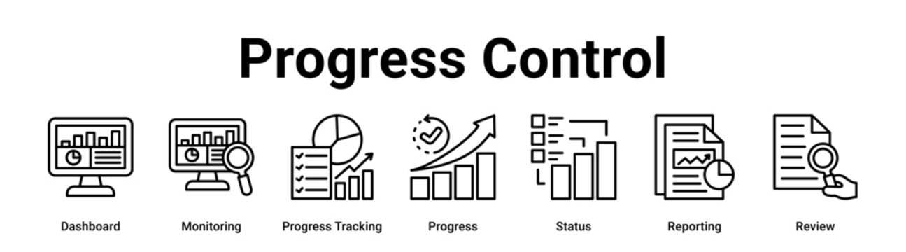 Progress Control web banner icon vector illustration concept for business with icon of Dashboard, Monitoring, Progress Tracking, Progress, Status.