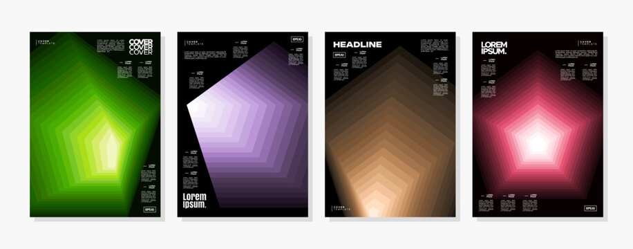 Set of modern colorful spectrum line pentagon shape cover