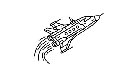 Detailed spacecraft flying upwards in line art style. © ULFAITA