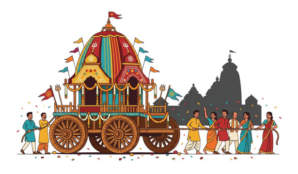 Jagannath Rath Yatra Festival Banner Vector with Traditional Chariot, Hindu Religious Celebration, Flat Editable Illustration