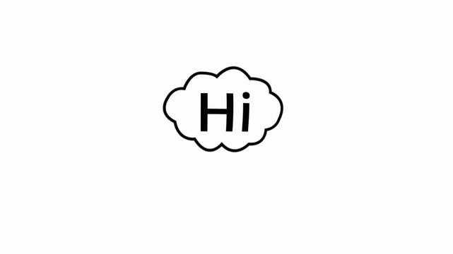 Hi text sign animation on transparent background,  Hi text sign with cloud speech bubble animated.
