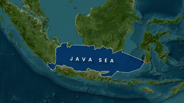 animated map footage highlighting the Java Sea's geographical boundaries