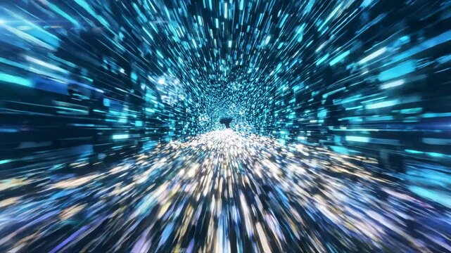 Futuristic Digital Tunnel with High-Speed Data Stream and Glowing Particles