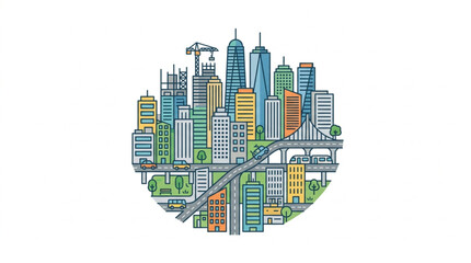 Obraz premium Detailed isometric illustration of a futuristic city skyline.