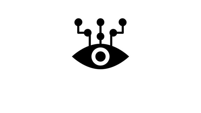 An eye icon with branching nodes extending from it representing surveillance monitoring observation or data awareness system concept