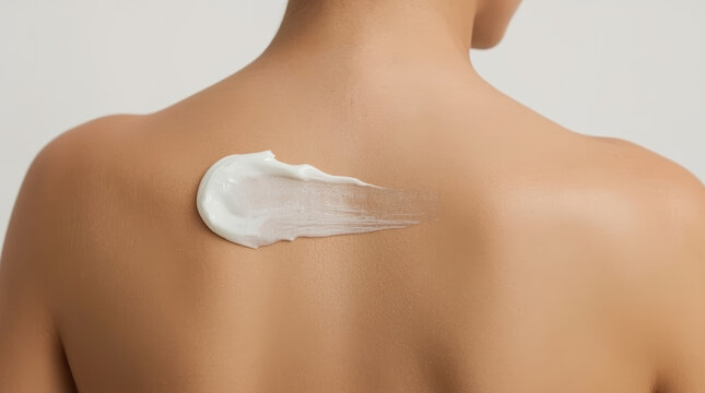 Smooth lotion spread on bare back conveying gentle skincare care