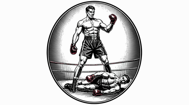 boxer standing, victorious, over defeated opponent