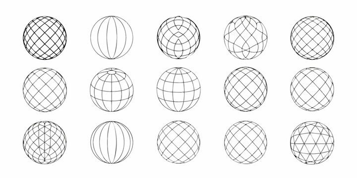 collection of 3d wireframe sphere grids in various patterns on white background grid pattern three dimensional geometric shapes structure design modeling rendering