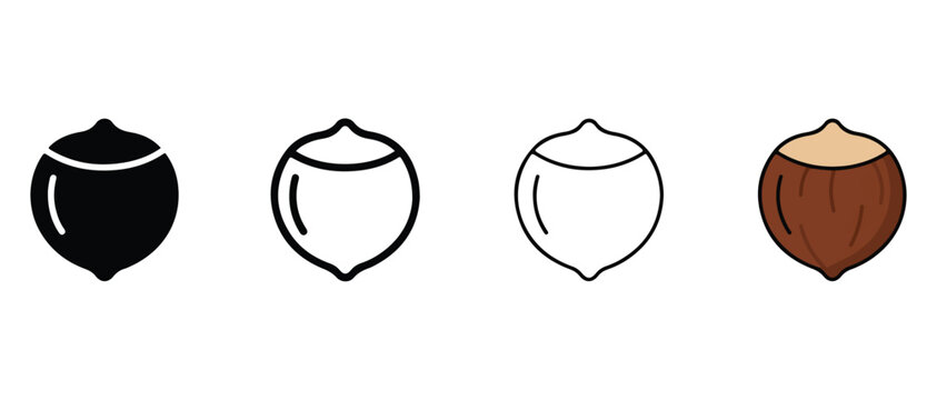 hazelnut illustrations in black and white and brown on white background