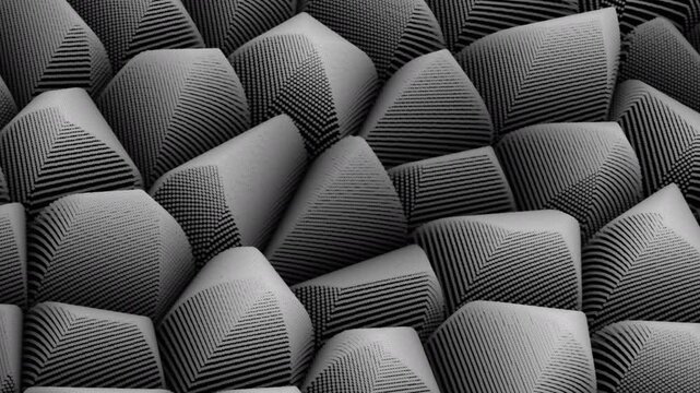 Abstract monochrome organic pattern with repeating geometric forms. Procedural motion background featuring a textured surface and flowing cellular structure. For technology, science, visual projects