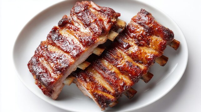 Appetizing grilled ribs close up food photography
