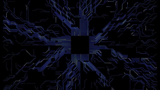 abstract digital patterns on a futuristic technological background with blue and black colors and static viewpoint for technology and design concepts in a modern commercial setting.