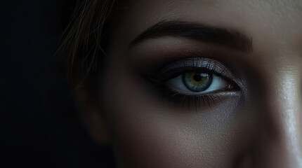 Fototapeta premium Close up green eye smoky makeup dramatic gaze intimate portrait