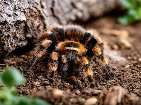 Mexican Red Knee Tarantula on Forest Floor AI Generative