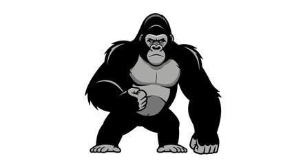 Flat vector illustration of a strong silverback gorilla in a powerful stance, symbolizing strength, wild nature, and aggression, isolated on a white background. © Hafiz
