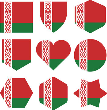 Belarus flag different shapes, flag belarus set on transparent background vector.