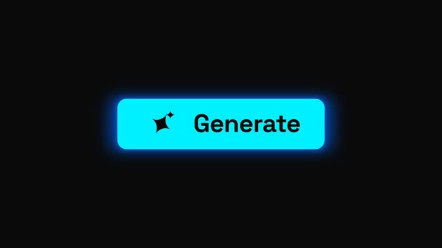 Digital UI button with Generate text and sparkle icon clicked by mouse cursor on black background.