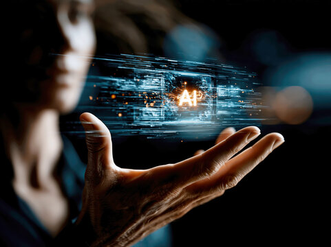  Futuristic AI Interface in Human Hand - Generative AI - no real persons