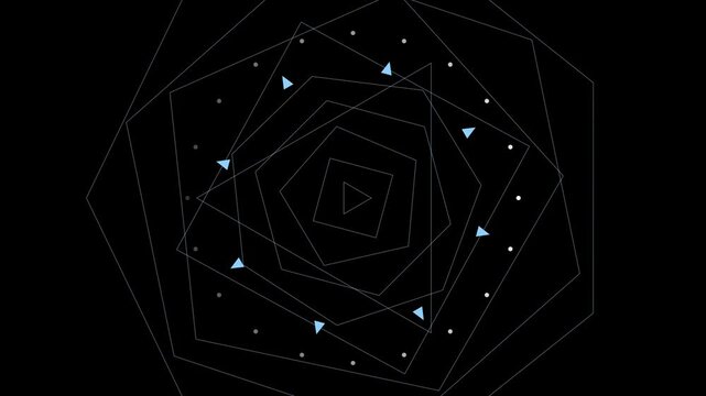 Abstract geometric rotating pentagons and pulsing light particles motion animation 4k background