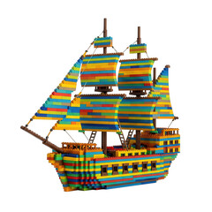 Obraz premium Colorful Lego Sailboat Transparent Background