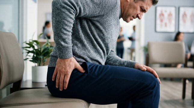 Man Suffering from Piriformis Syndrome with Sciatica Pain in Buttock While Sitting