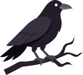 Fototapeta premium Black raven perched on a branch illustration.