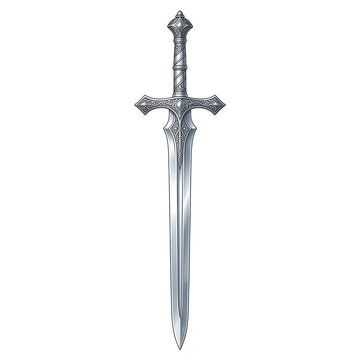 Silver Medieval Sword Isolated Transparent Background