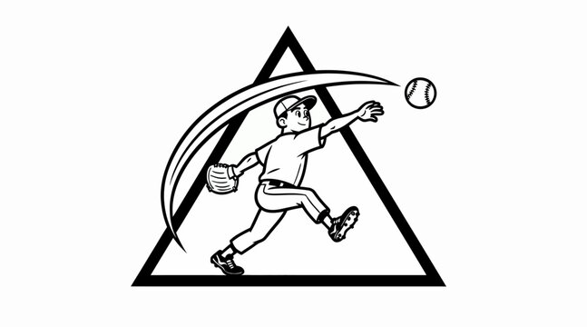 Baseball player in action with triangle background