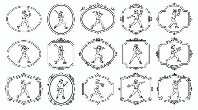 baseball player logos, vintage sport frames