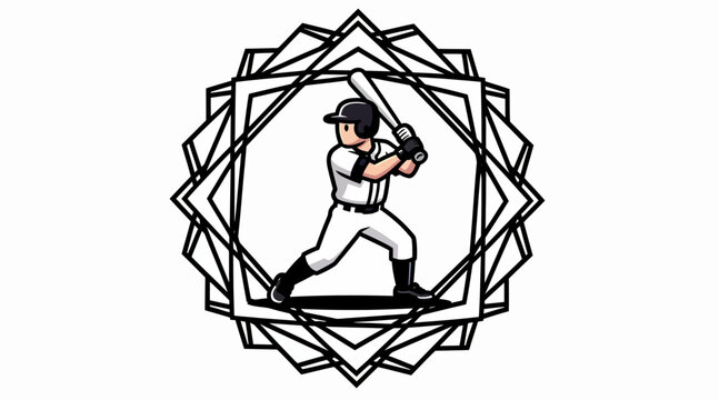 baseball player swinging bat in geometric circle