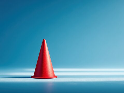 red traffic cone on blue background