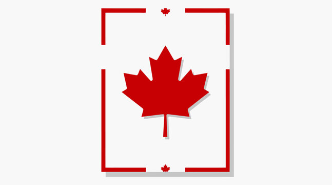 Canada flag symbol with maple leaf and red border