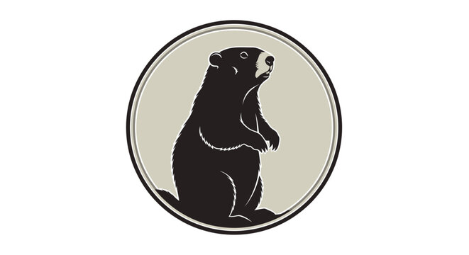 Minimalist groundhog silhouette illustration inside a circular frame on white background