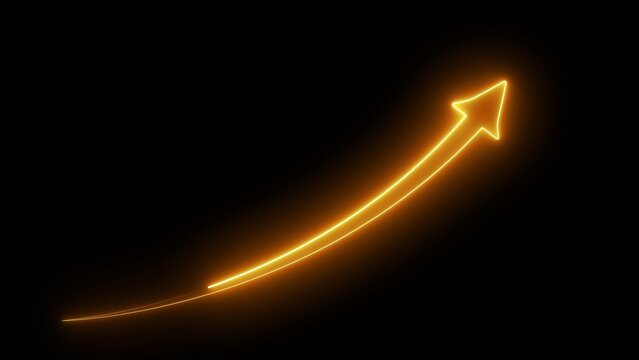 Bright Yellow Neon Arrow Showing Upward Growth and Positive Trend on a Dark Black Background with Glowing Effect