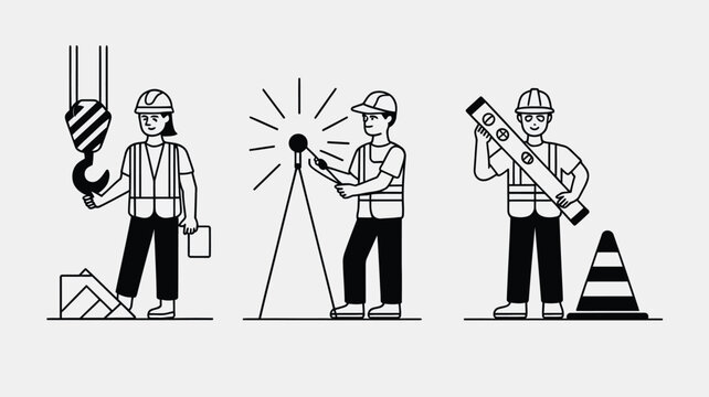 Construction workers perform specialized tasks using industrial equipment on a professional site.