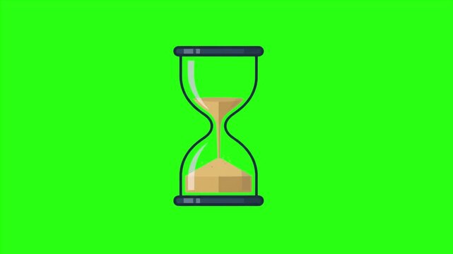Hourglass Sand Flowing Animation Loop - Cartoon Sandglass Timer on Green Screen, Black, and White Backgrounds