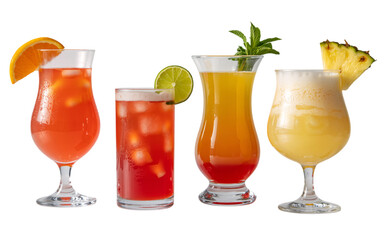 Fototapeta premium Four assorted tropical cocktails png isolated background