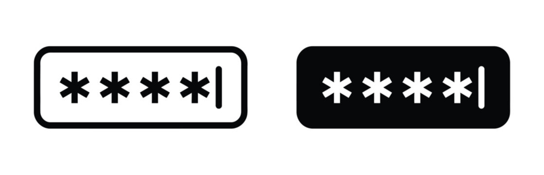 Black and white password field input icons with asterisk symbols and blinking cursor