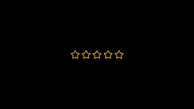 Seamless five star rating review outline icon motion graphic animation on transparent background